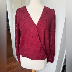 Sugarlips Burgundy Floral Wrap-Style Blouse